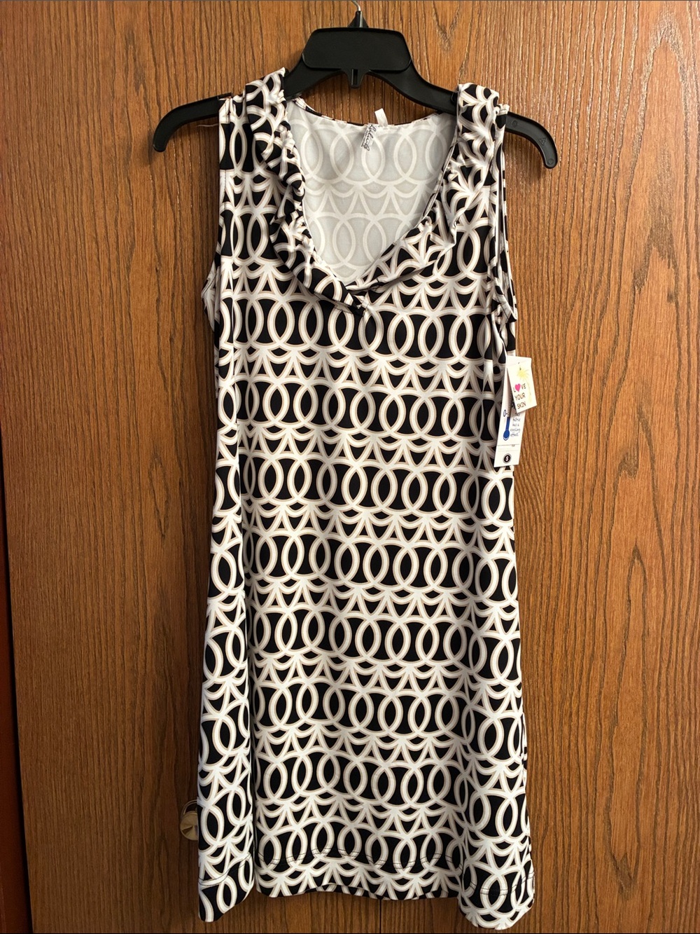 Lulu-B Black and White and Tan Sleeveless Geometric  Dress